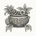 witch cauldron pineapple cherries coconut tattoo design idea