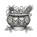 witch cauldron pineapple cherries coconut tattoo design idea