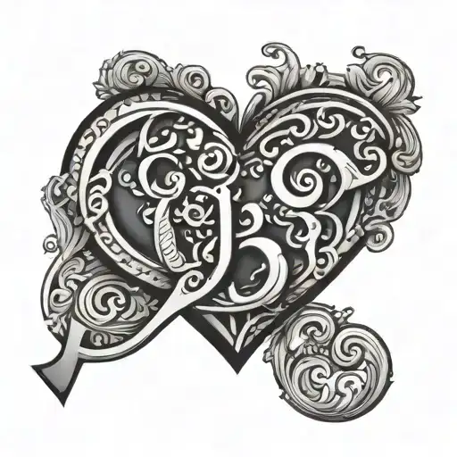 letter G & B forming a heart tattoo design idea
