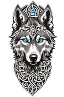 wolf with blue eyes featuring Celtic trinity knot clock tattoo design idea