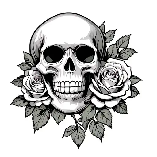 candy skull surrounded by roses growing tattoo design idea