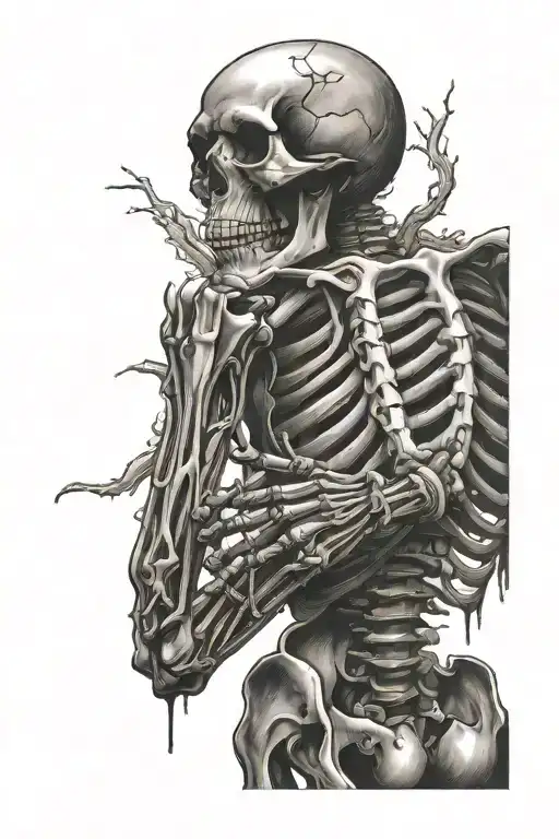 skeleton hand grabbing hips and pointing down  tattoo design idea