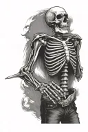 skeleton hand grabbing hips and pointing down  tattoo design idea