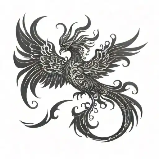 A phoenix rising from the ashes, symbolizing resilience and overcoming challenges tattoo design idea