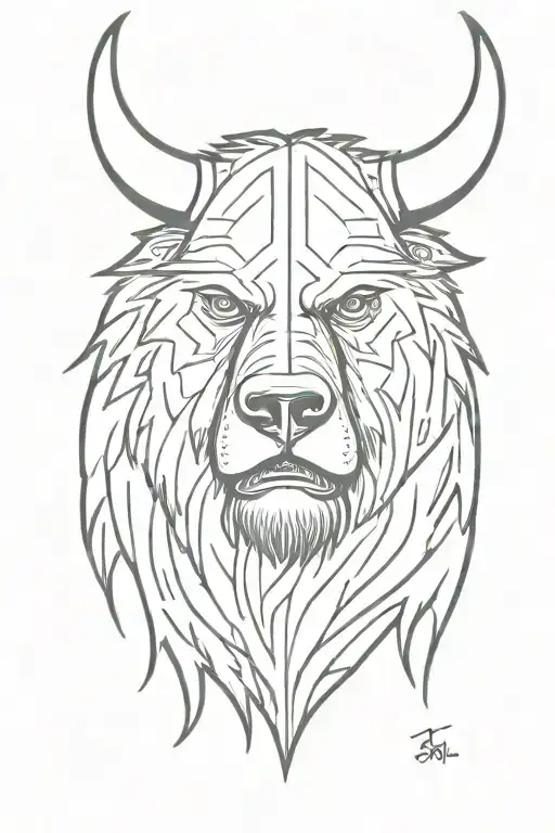 angry Viking bear head profile holding tattoo design idea
