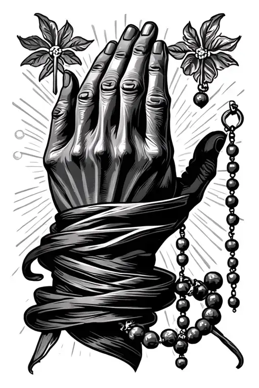 praying hands with rosary wrapped tattoo design idea