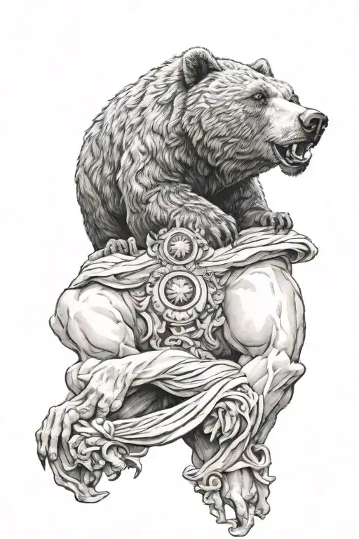 grizzly bear head over a Greek god Hermes tattoo design idea