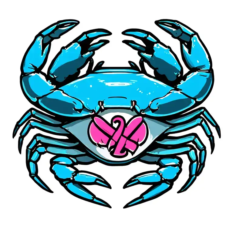 blue crab with cancer symbol on claw and back tattoo design idea