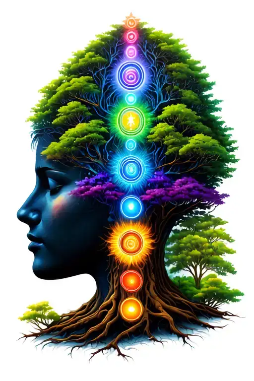 7 chakras with tree tattoo design idea