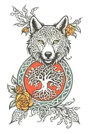 Celtic wolf paw print with tree of life intertwined tattoo design idea
