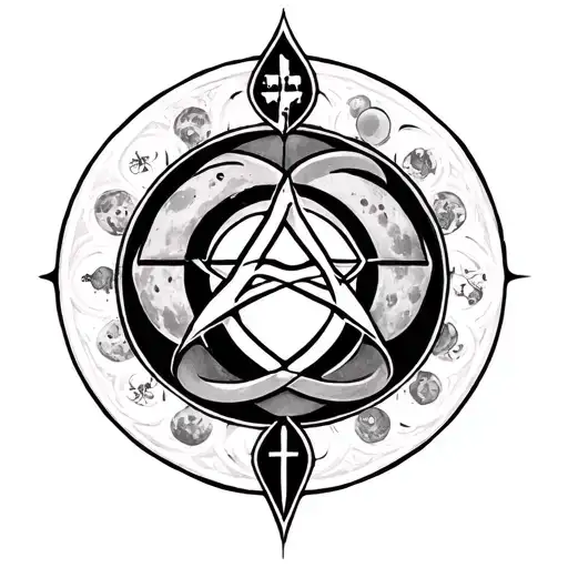 Triquetra, 3 moons, pentacle, Christian cross, Bindrune Protection tattoo design idea