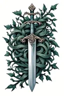 das schwer Excalibur sword wrapped in vines tattoo design idea