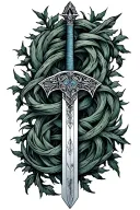das schwer Excalibur sword wrapped in vines tattoo design idea
