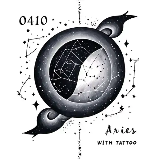 04/10 date written with aries constellation  tattoo design idea