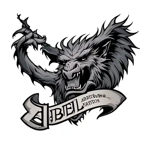 beast and "Abel" name intertwined tattoo design idea