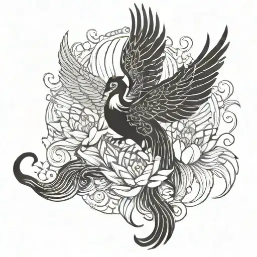 phoenix and lotus flower tattoo design idea