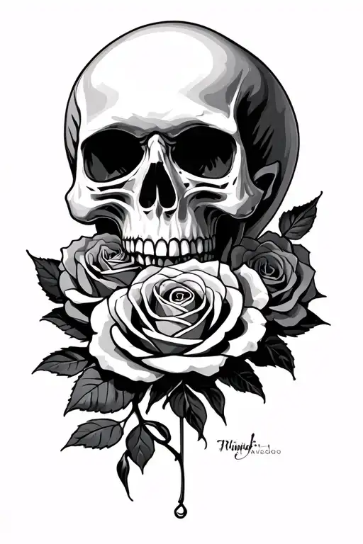 evil skull, roses tattoo design idea