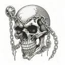 a skull with a chain running through its head and out the other side, dark, creepy, screaming, cracked tattoo design idea