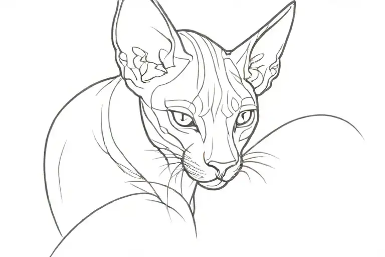 sphynx stretching towards tattoo design idea