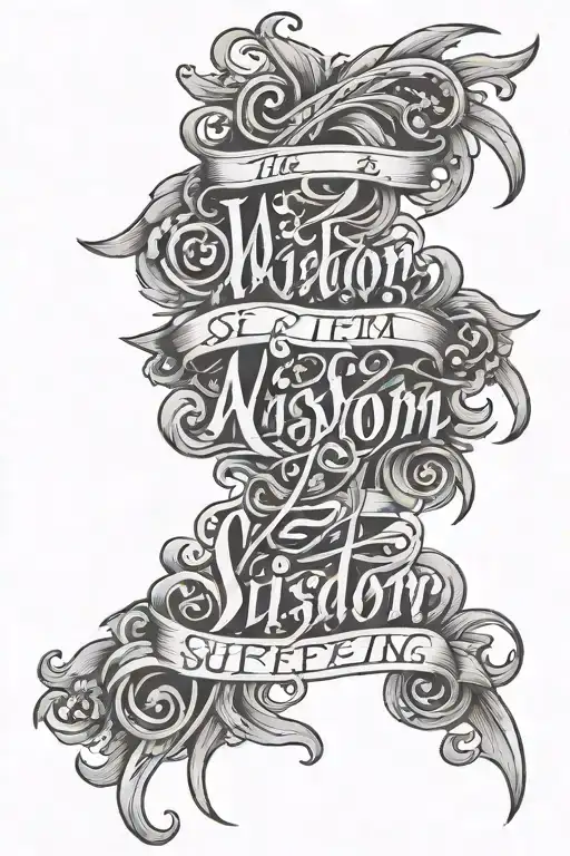 the words Wisdom through Suffering written in fancy calligraphy in negative space  tattoo design idea