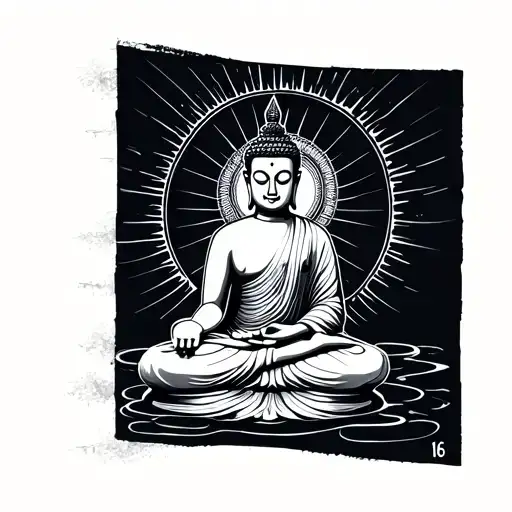 minimal 2 inch tattoo made of number 16 of Buddha meditating  tattoo design idea
