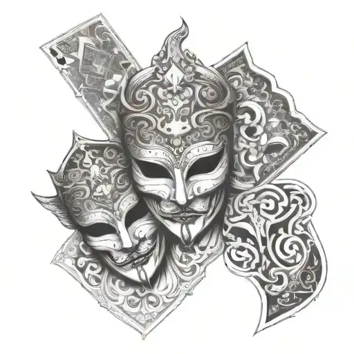 three similar simple masks that might be used in a drama or to hide one's identity stacked like handful of cards  tattoo design idea