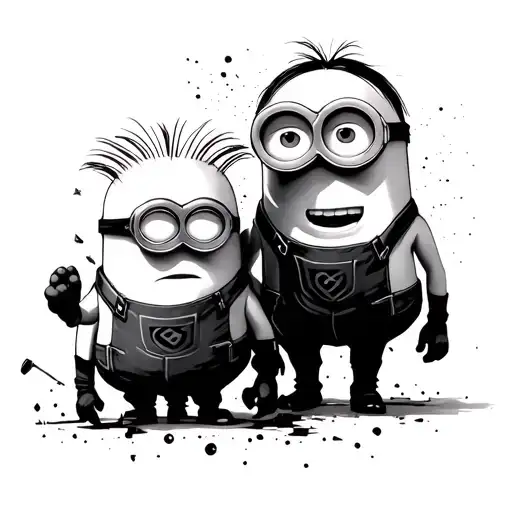 minions (bob,Stuart,Kevin) gru trash polka style tattoo design idea
