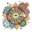 88, word "showtime", poker chips, roulette wheel tattoo design idea
