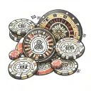 88, word "showtime", poker chips, roulette wheel tattoo design idea