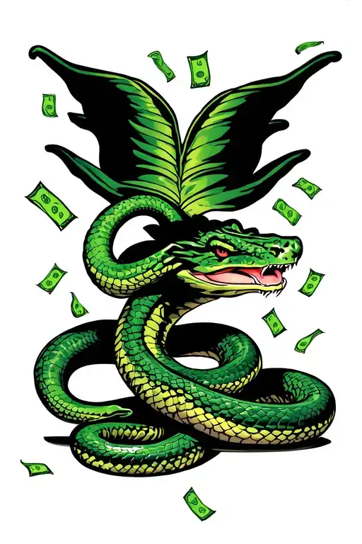 Snake with money falling tattoo design idea
