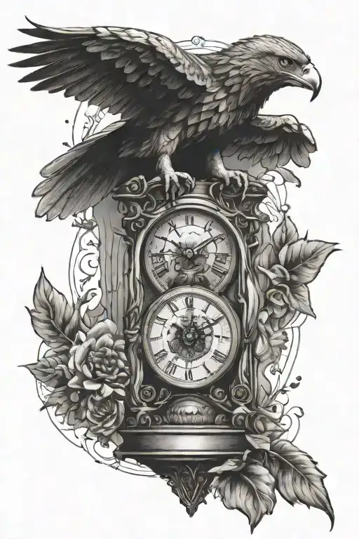 Chronos Kairos hourglass clock Eagle tattoo design idea