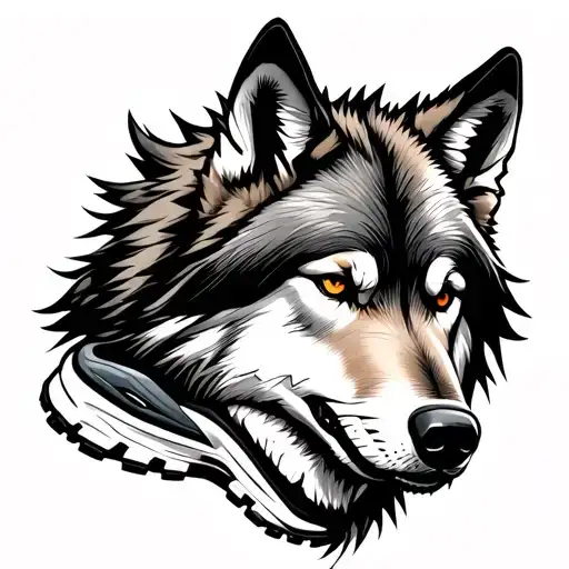 wolf wearing running shoes tattoo design idea
