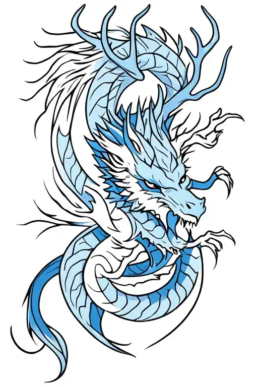 Stag and kirin blue dragon tattoo design idea
