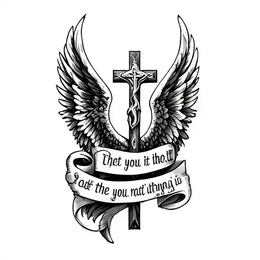 I want a religious tattoo on my chest and left sleeve the tattoo should be like cross Jesus angel wings and quote  tattoo design idea