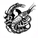 dólar symbol, sea food like shrimp, squid, octopus and fish tattoo design idea