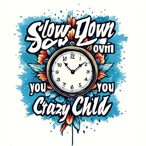 "Slow down you crazy child " basic clock spelling vienna tattoo design idea
