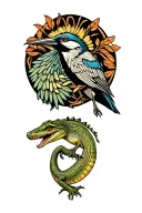 3 animals of the Brazilian fauna being a bird, a mammal and a reptile tattoo design idea