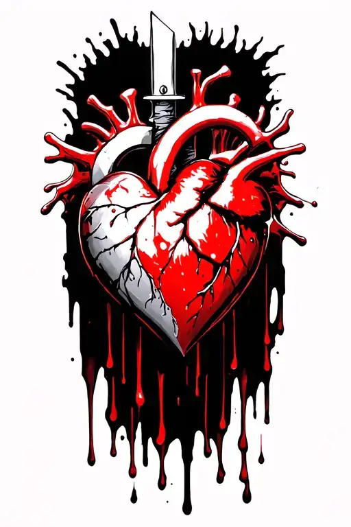 knife stabbing heart blood dripping on a dark soul tattoo design idea