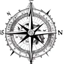Compass with animals representing each cardinal direction: wolves for the north, flies for the east, birds for the south tattoo design idea