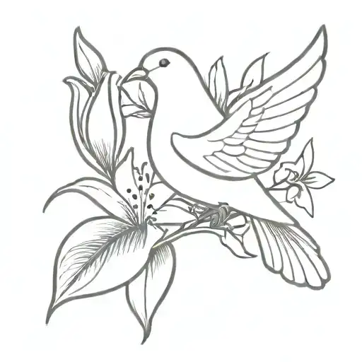 minimalistic dove carrying a lily flower tattoo design idea