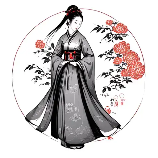 traditional style Korean hanbok dress tattoo design idea