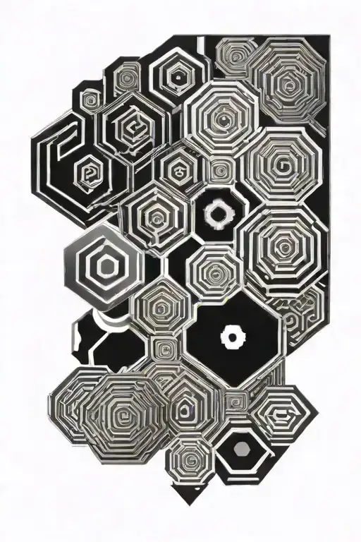 Greek meander and hexagons tattoo design idea