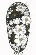 Continuous vine, wrapping, roses, daisies, lotuses, forget me nots, and peonies, simple tattoo design idea