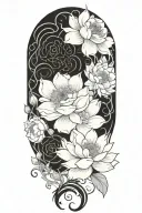 Continuous vine, wrapping, roses, daisies, lotuses, forget me nots, and peonies, simple tattoo design idea