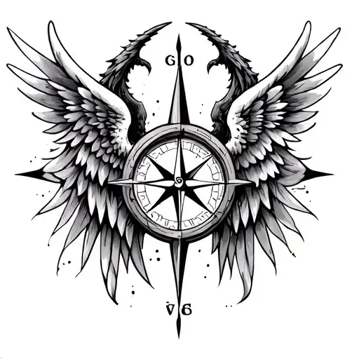compass half demon angel wings tattoo design idea