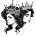 Gemini two women outlining of their face wearing two different crowns minimalist tattoo tattoo design idea