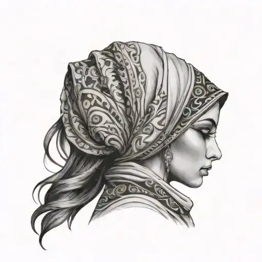 side faced arabian girl dressed tattoo design idea