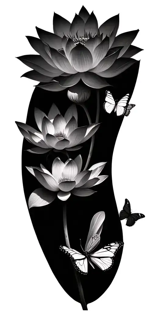 a lotus flowers with the namesandra in the stem of the lotus with butterflys everywhere tattoo design idea