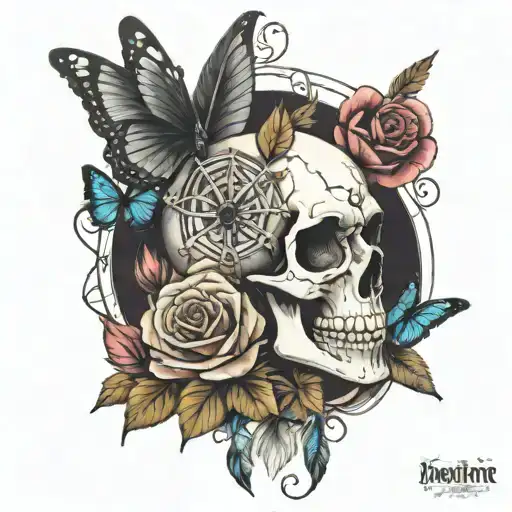 girly skull roses dagger butterflies and dream catcher tattoo design idea