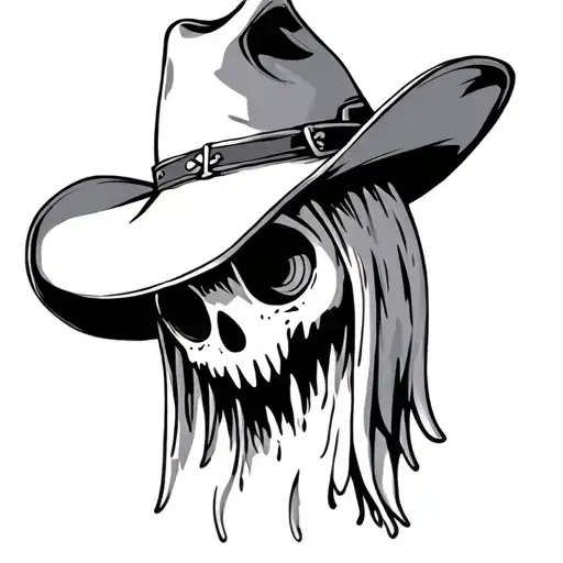simple cute ghost outline wearing cowboy hat tattoo design idea
